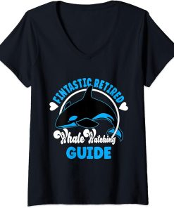 Womens Cute Orca Fintastic Retired whale watching Guide V-Neck T-Shirt