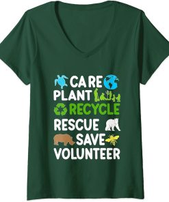 Womens Save Bees Rescue Animals Plant Trees Recycle Earth Day 2023 V-Neck T-Shirt