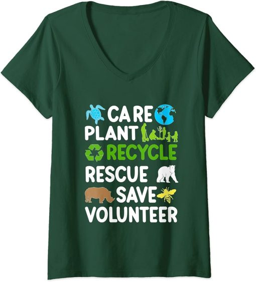 Womens Save Bees Rescue Animals Plant Trees Recycle Earth Day 2023 V-Neck T-Shirt