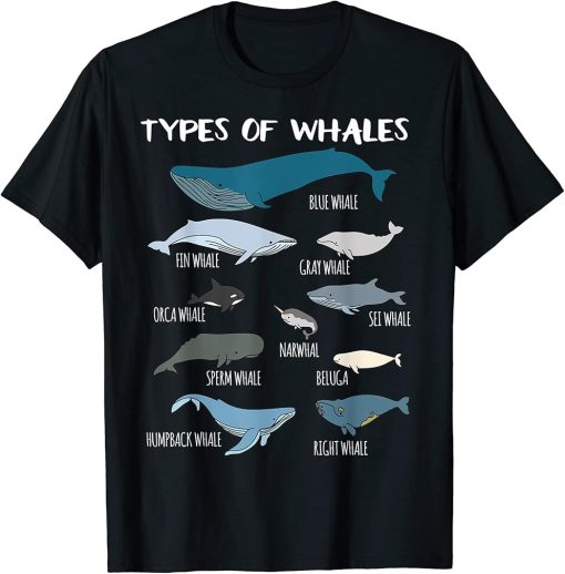 Types Of Whales Cute Ocean Mammals Guide T Shirt