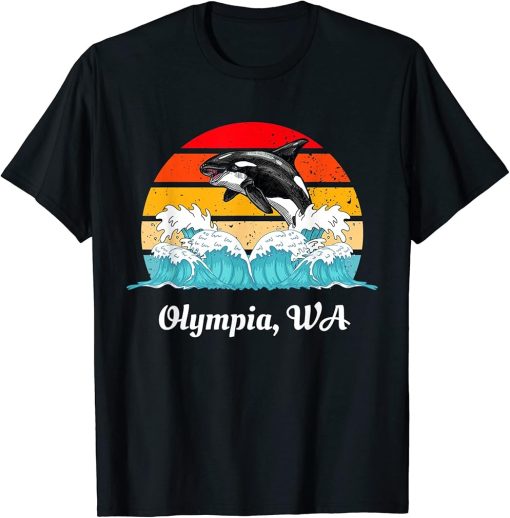 Vintage Olympia WA Distressed Orca Killer Whale Art T-Shirt